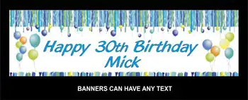 Birthday Banner with Balloons Streamers Blue