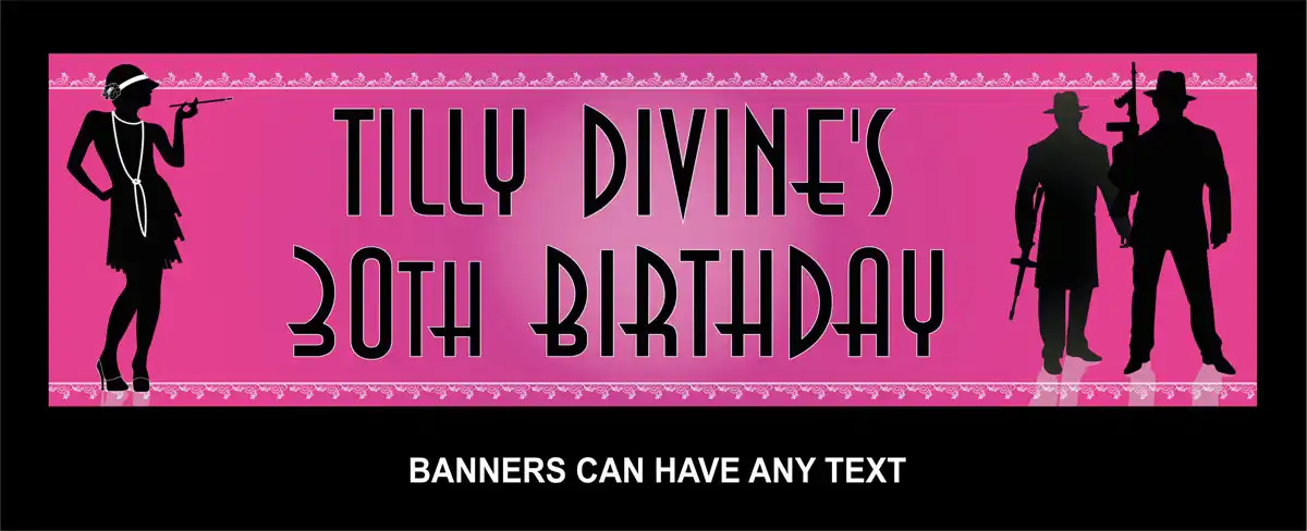 Flappers Birthday Banner, Pink Gangster Flapper