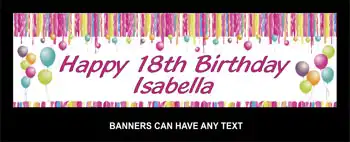 Birthday Banner with Balloons Streamers Pink