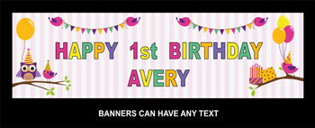 Party Banner Owls and Birds Pink