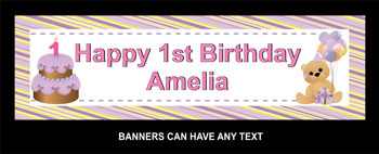 Party Banner -  Girls 1st Birthday Cake