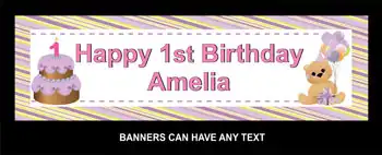 Party Banner -  Girls 1st Birthday Cake